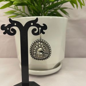 OXIDISED SILVER PEACOCK HOOP EARING