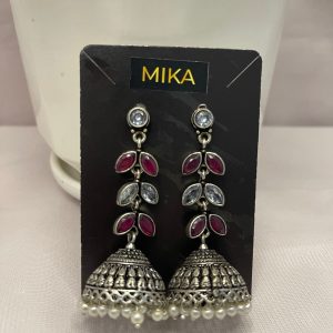 OXIDISED SILVER LONG JUMKA EARING