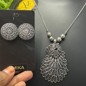 SILVER MALA SET PEACOCK PENDANT