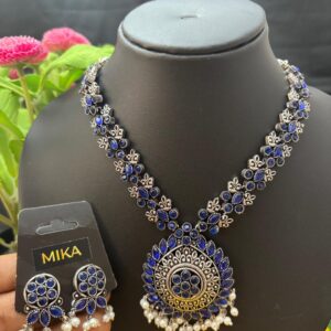 MK199 OXIDISE D SILVER BLUE NECKSET