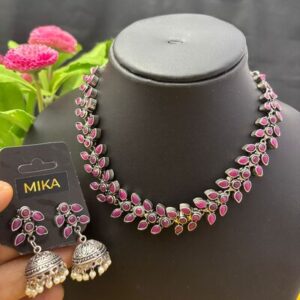MK209 OXIDISED NECKSET PINK