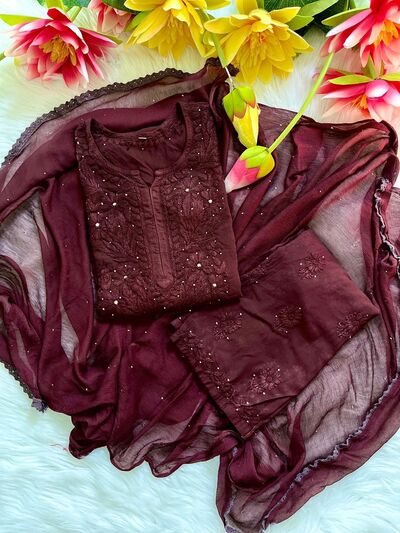 RAYON MUKAISH CHIKANKARI SET